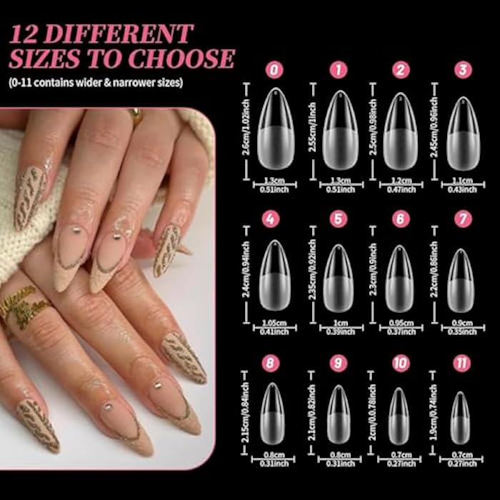 Clear Half Frosted Nails Tip 240PCS Acrylic Fake Nails Full Cover Artificial Nail Tips 12 Sizes Medium Length For Nail Salons and DIY Nail Salon, 10 Sizes -N10 (clear color) - Image 2